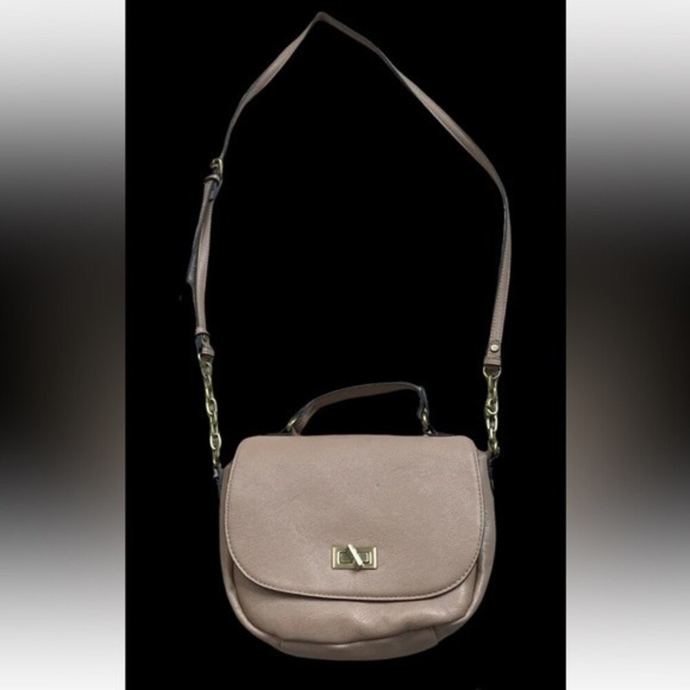 Merona Womens Nude Tan Beige Crossbody Saddle Bag Purse Handbag Chain Vegan